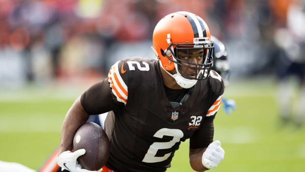 Dec 17, 2023; Cleveland, Ohio, USA; Cleveland Browns wide receiver Amari Cooper (2) runs the ball along the sideline for a touchdown against the Chicago Bears during the fourth quarter at Cleveland Browns Stadium.